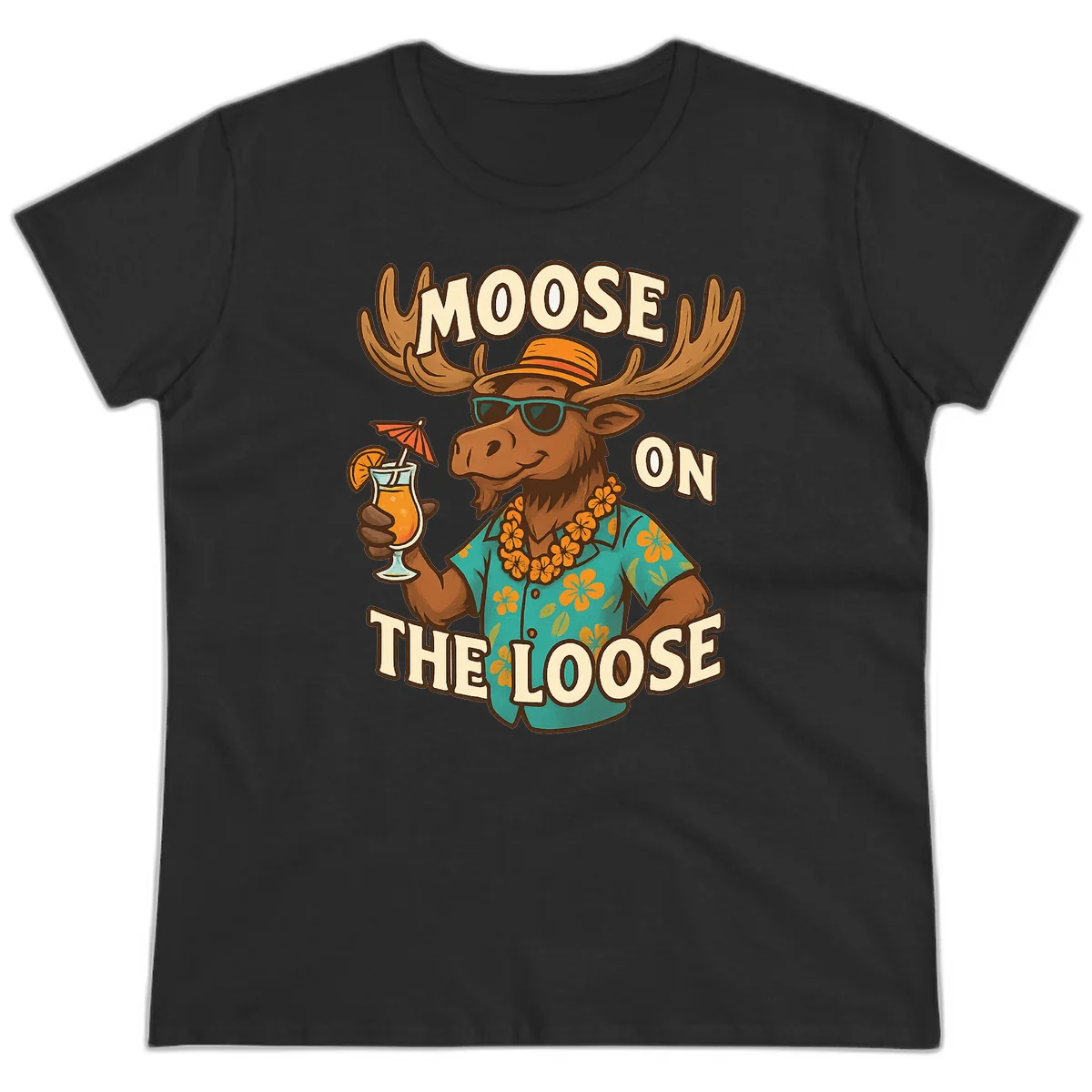 A04 Moose On The Loose Ladies Tee in Black
