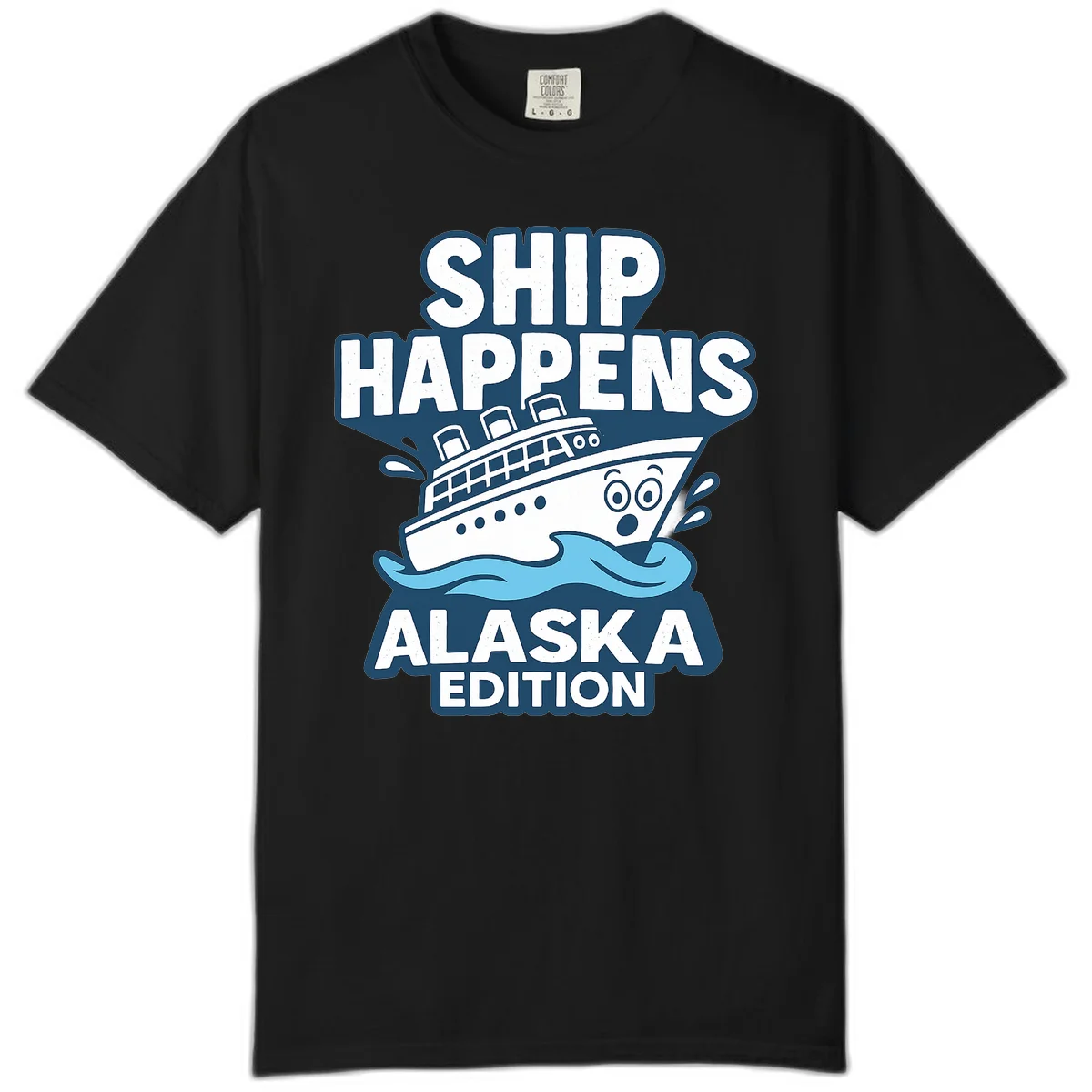 A07 Ship Happens Alaska Comfort Color Tee in Black