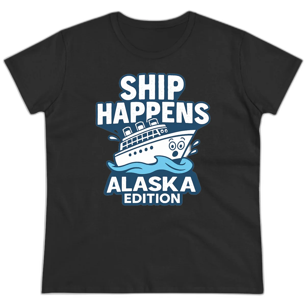 A07 Ship Happens Alaska Ladies Tee in Black