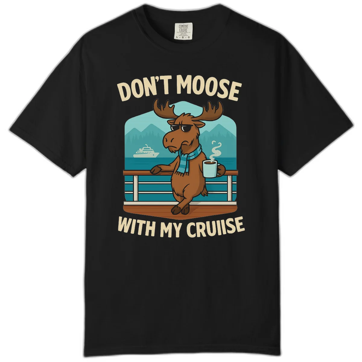 A08 Moose Cruise Pun Comfort Color Tee in Black