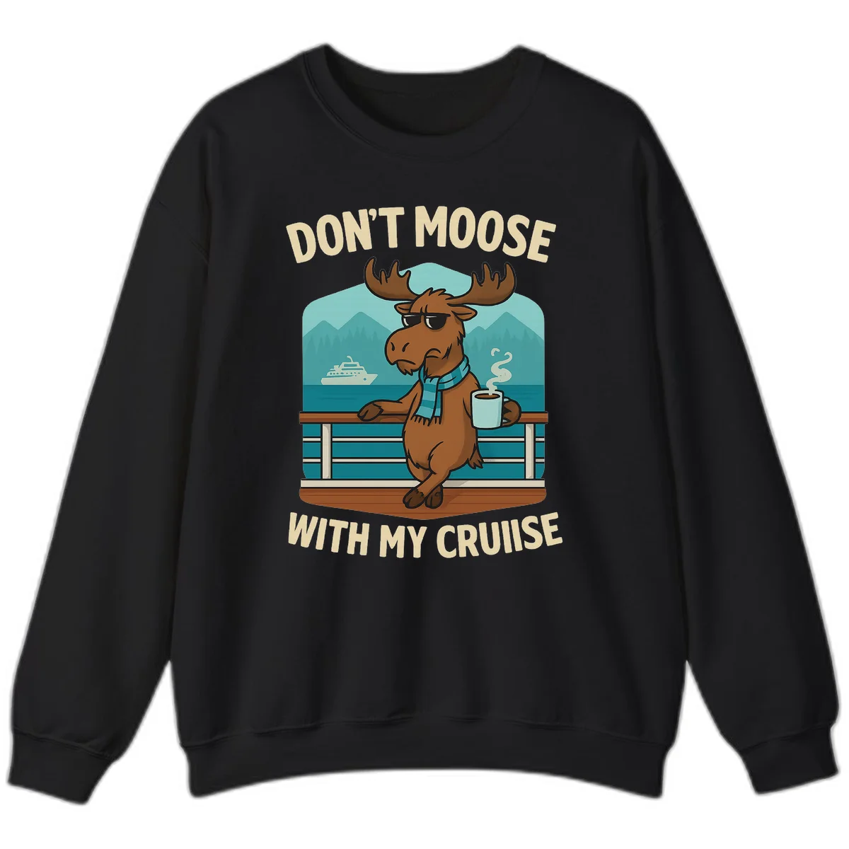 A08 Moose Cruise Pun Sweatshirt in Black