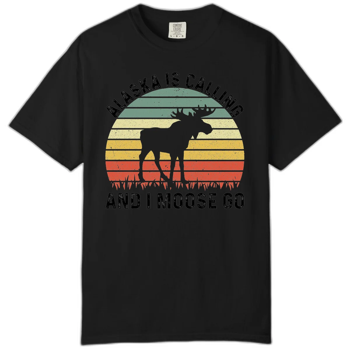 A09 Alaska Calling Moose Comfort Color Tee in Black