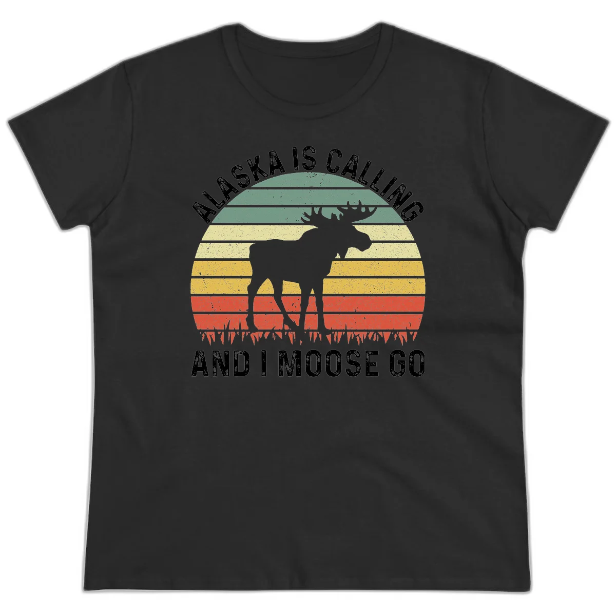 A09 Alaska Calling Moose Ladies Tee in Black