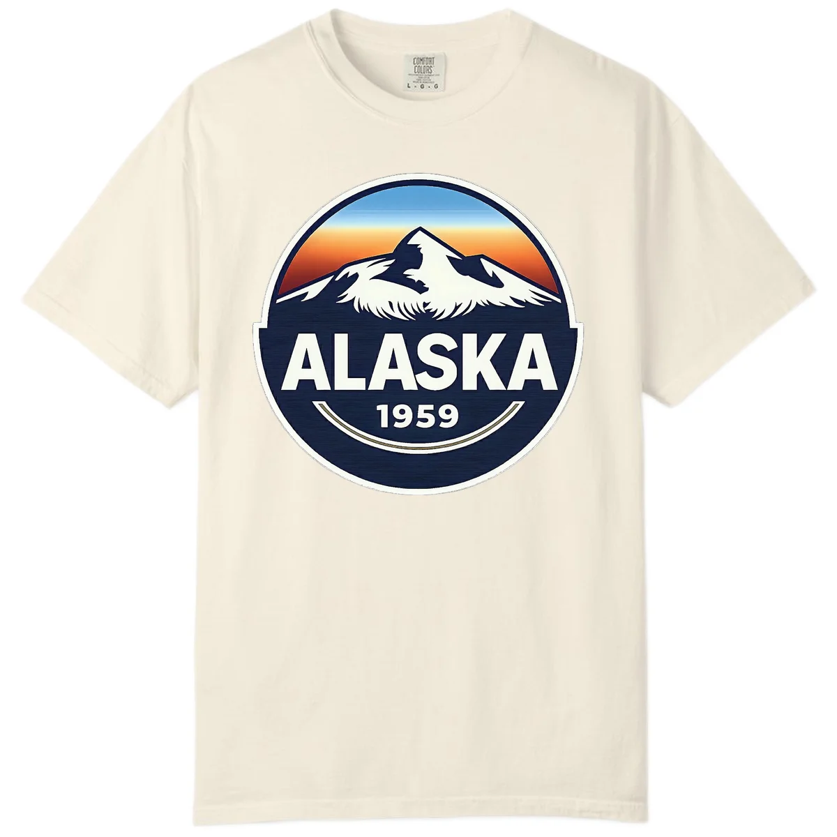 B01 Alaska-1959-Mountain-Badge Comfort Color Tee in Ivory