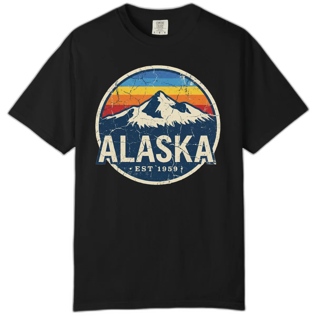 B02 Alaska Est 1959 Distressed Comfort Color Tee in Black