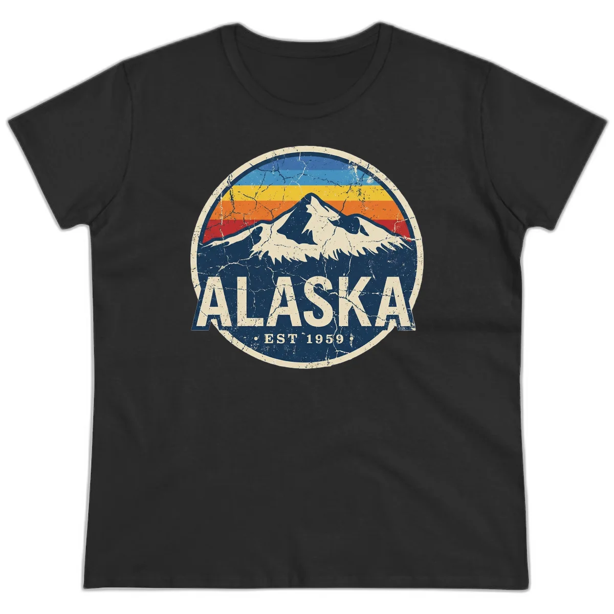 B02 Alaska Est 1959 Distressed Ladies Tee in Black
