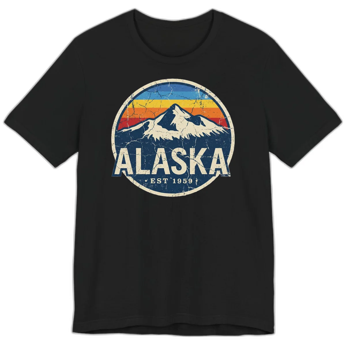B02 Alaska Est 1959 Distressed Premium Tee in Black